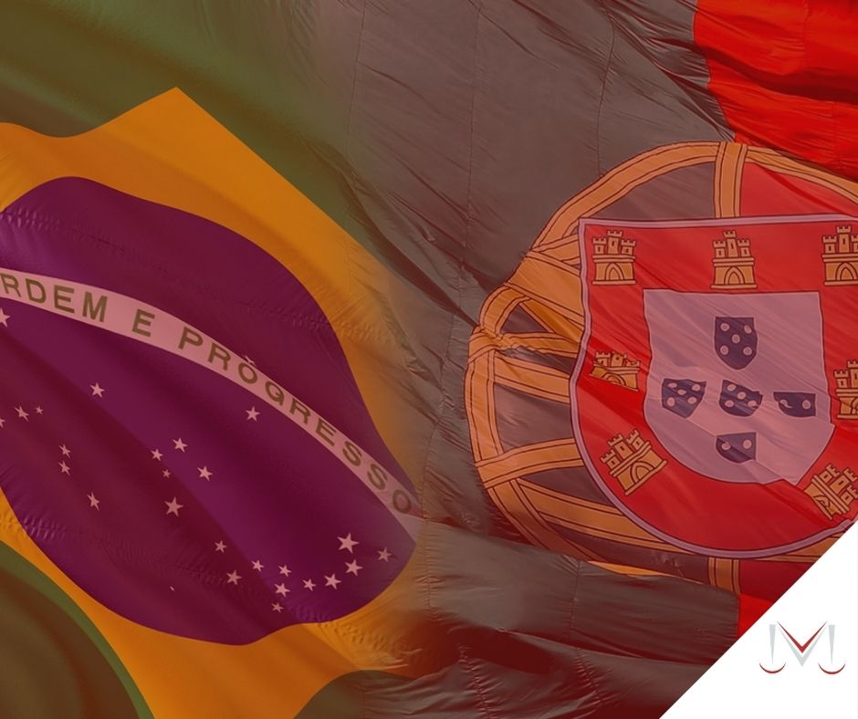 #pratodosverem: artigo: Acordo previdenciário entre Brasil e Portugal. Descrição da imagem: bandeira de Brasil e Portugal lado a lado. Cores na imagem: verde, branco, azul, vermelho e amarelo. 